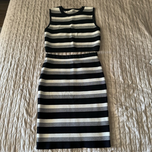NWOT Rachel Rachel Roy Stripe Knit Pencil Skirt & Crop Top set, size S - Picture 1 of 5